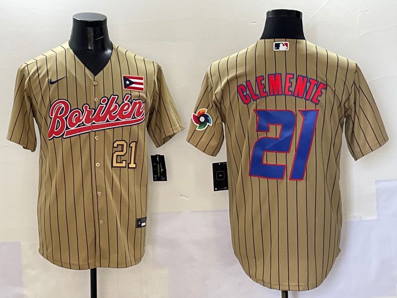 Men Puerto Rico #21 Clemente Brown Stripe Joint Name 2025 Nike MLB Jersey style 7